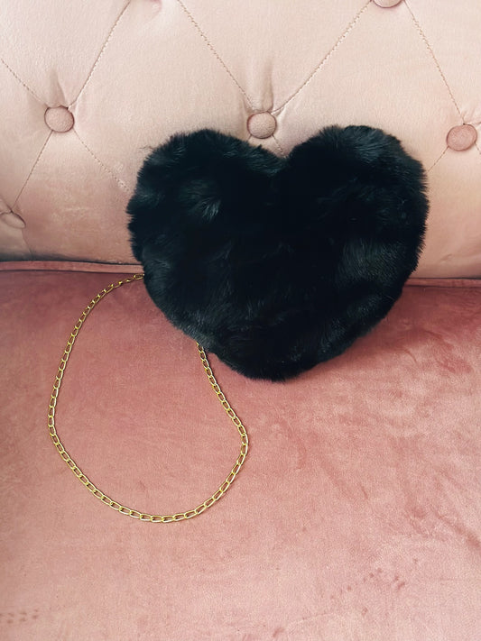 Black Heart Shape Plush Purse